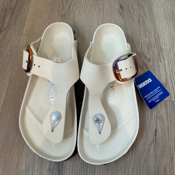 Birkenstock Gizeh Big Buckle Eggshell Cream Sandals Iridescent Buckle 37 NEW - Picture 3 of 6